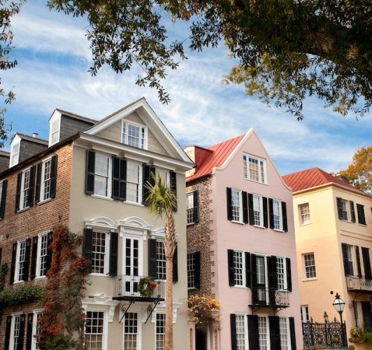 neighbor beige and pink houses