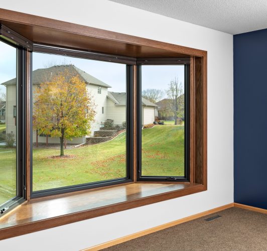 wooden bay window with reading nook