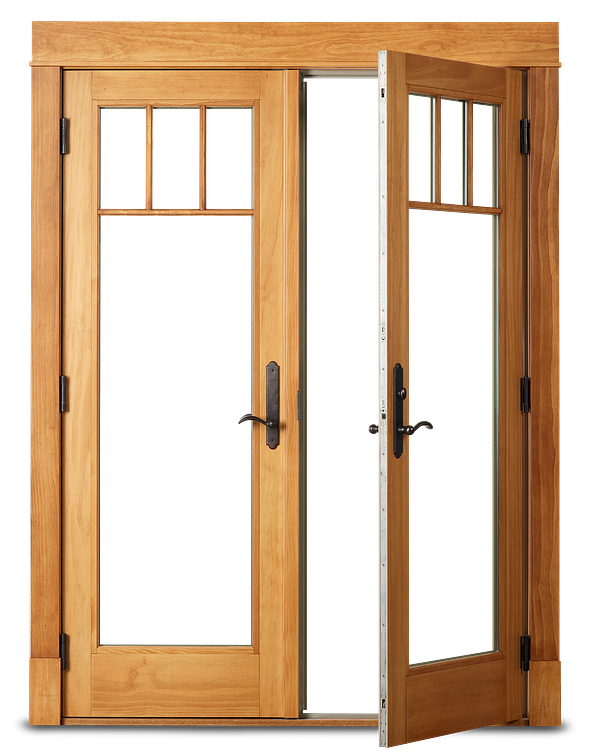 open wooden double door