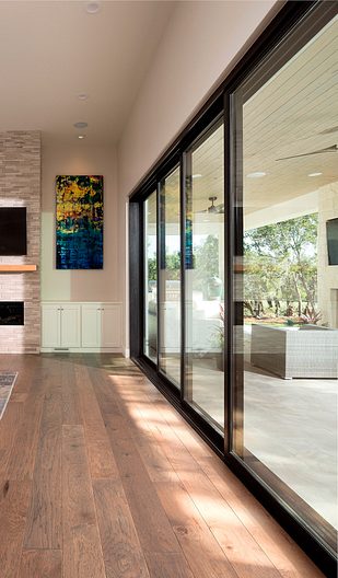 sliding patio door with black frames