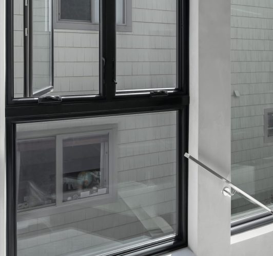 half open hallway window closeup