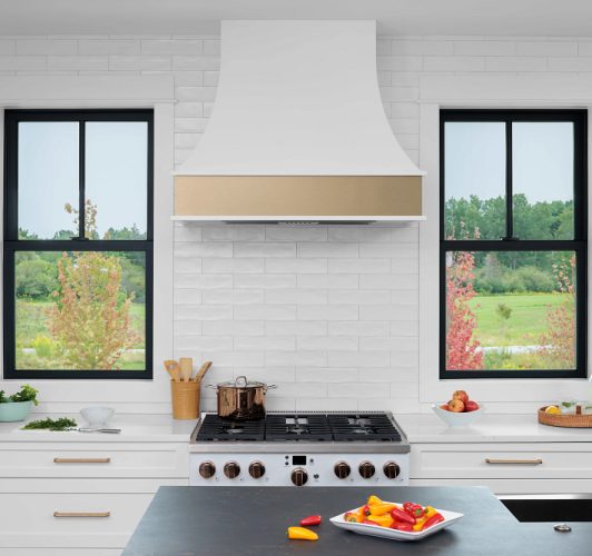 white kitchen wall with black window frames